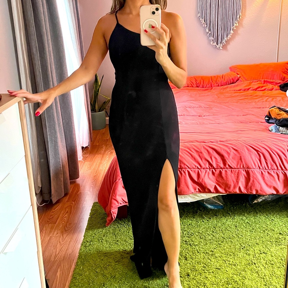 One shoulder dress with front slit
